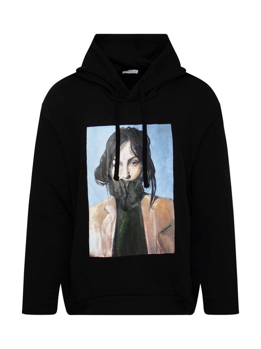 Image of a model wearing Outerwear. Productname: IH NOM UH NIT Phoebe Hoodie in BLACK colour by brand - IH NOM UH NIT