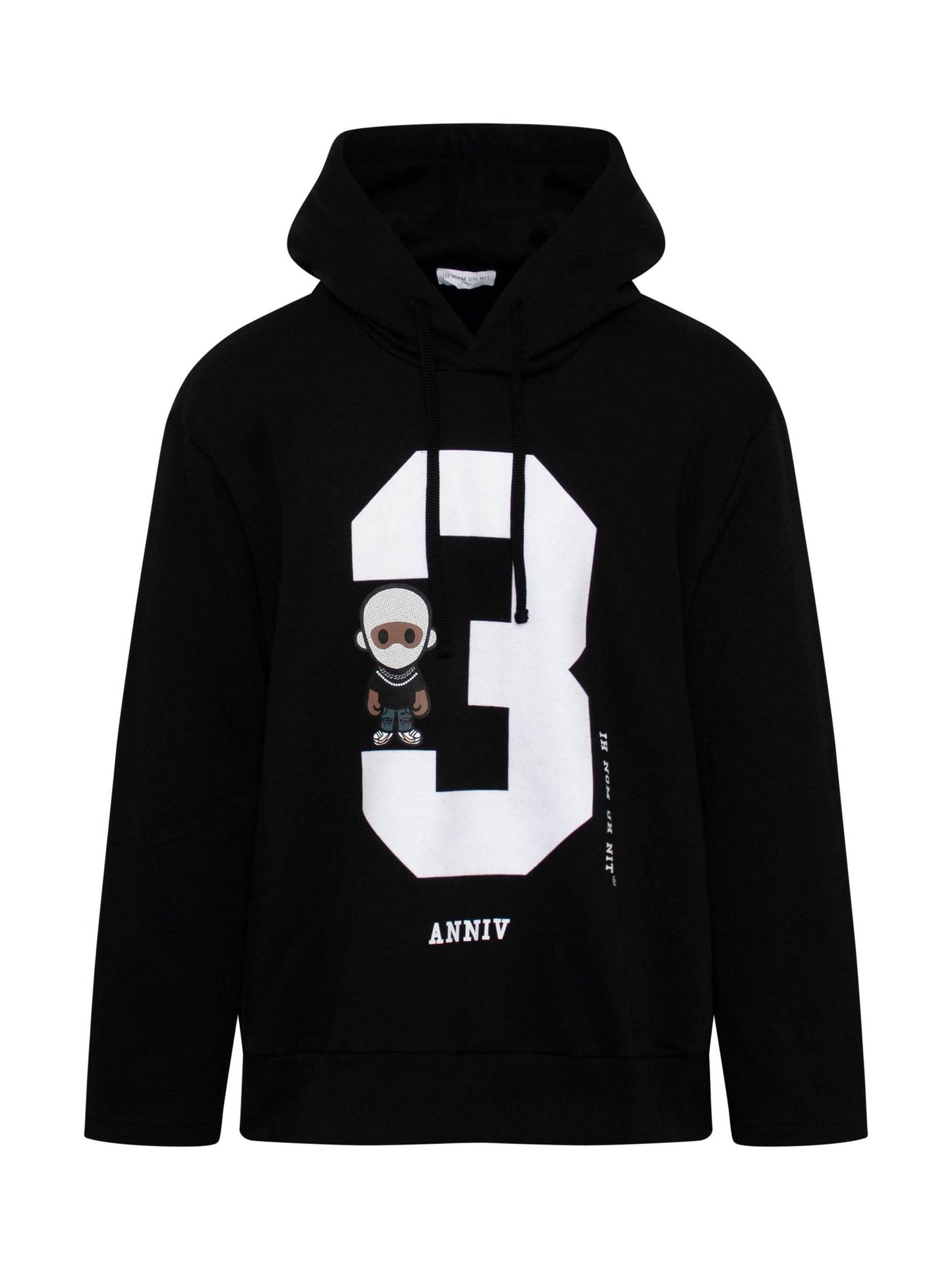 Image of a model wearing Outerwear. Productname: IH NOM UH NIT 3 Future Hoodie in BLACK colour by brand - IH NOM UH NIT