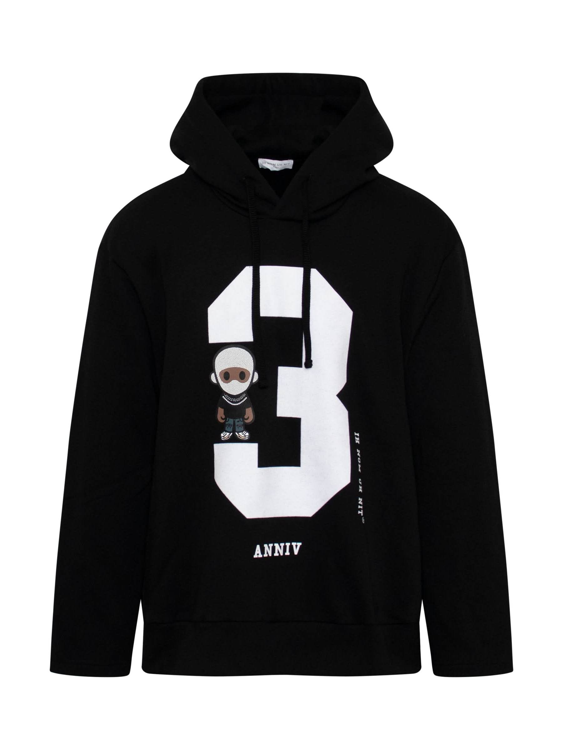 Image of a model wearing Outerwear. Productname: IH NOM UH NIT 3 Future Hoodie in BLACK colour by brand - IH NOM UH NIT