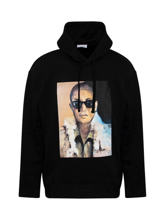 Image of a model wearing Outerwear. Productname: IH NOM UH NIT Pharrell Hoodie in BLACK colour by brand - IH NOM UH NIT