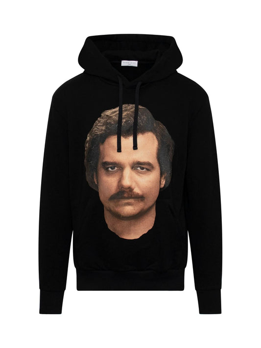 Image of a model wearing Outerwear. Productname: IH NOM UH NIT Pablo Hoodie in BLACK colour by brand - IH NOM UH NIT