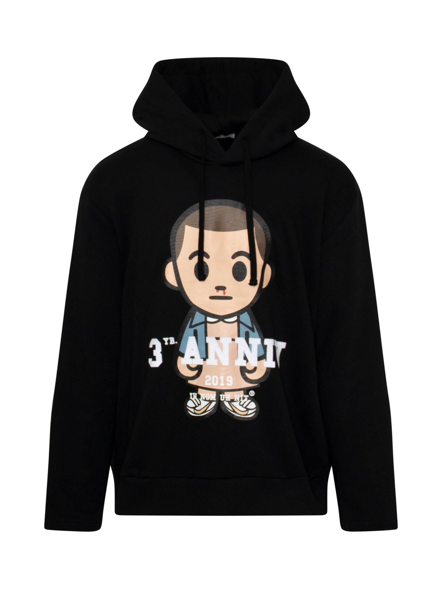 Image of a model wearing Outerwear. Productname: IH NOM UH NIT Big 3 Eleven Hoodie in BLACK colour by brand - IH NOM UH NIT