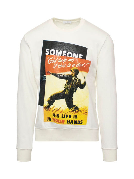 Image of a model wearing Outerwear. Productname: IH NOM UH NIT Propaganda 2 Sweatshirt in WHITE colour by brand - IH NOM UH NIT