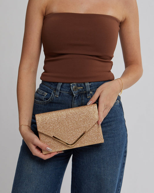 Image of Clutch Bags. Product name - Gold Lila Envelope Clutch Bag in colour by brand - Colette by Colette Hayman