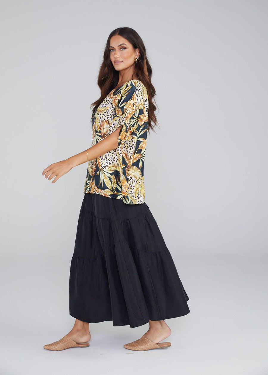 Lou Lou Dua Oversized Silk Top (Black Leaf)