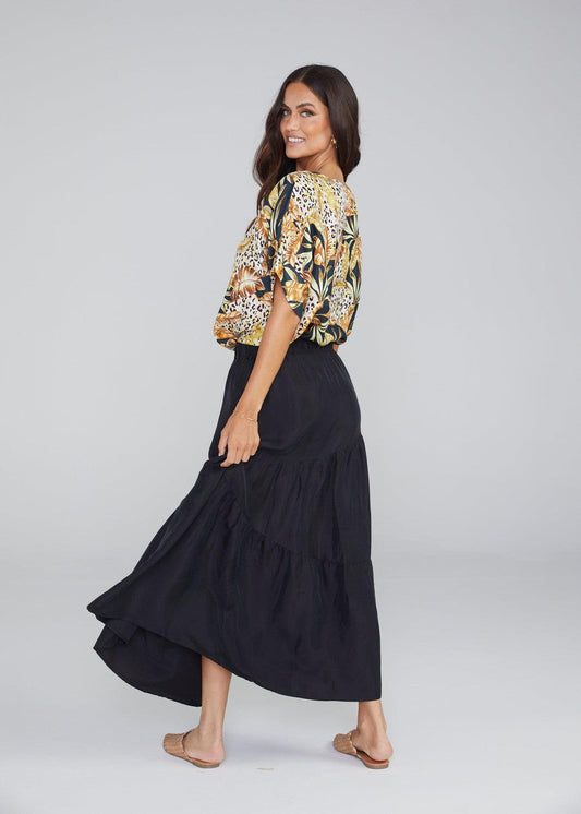 Lou Lou Summer Silk Maxi Skirt (Black)