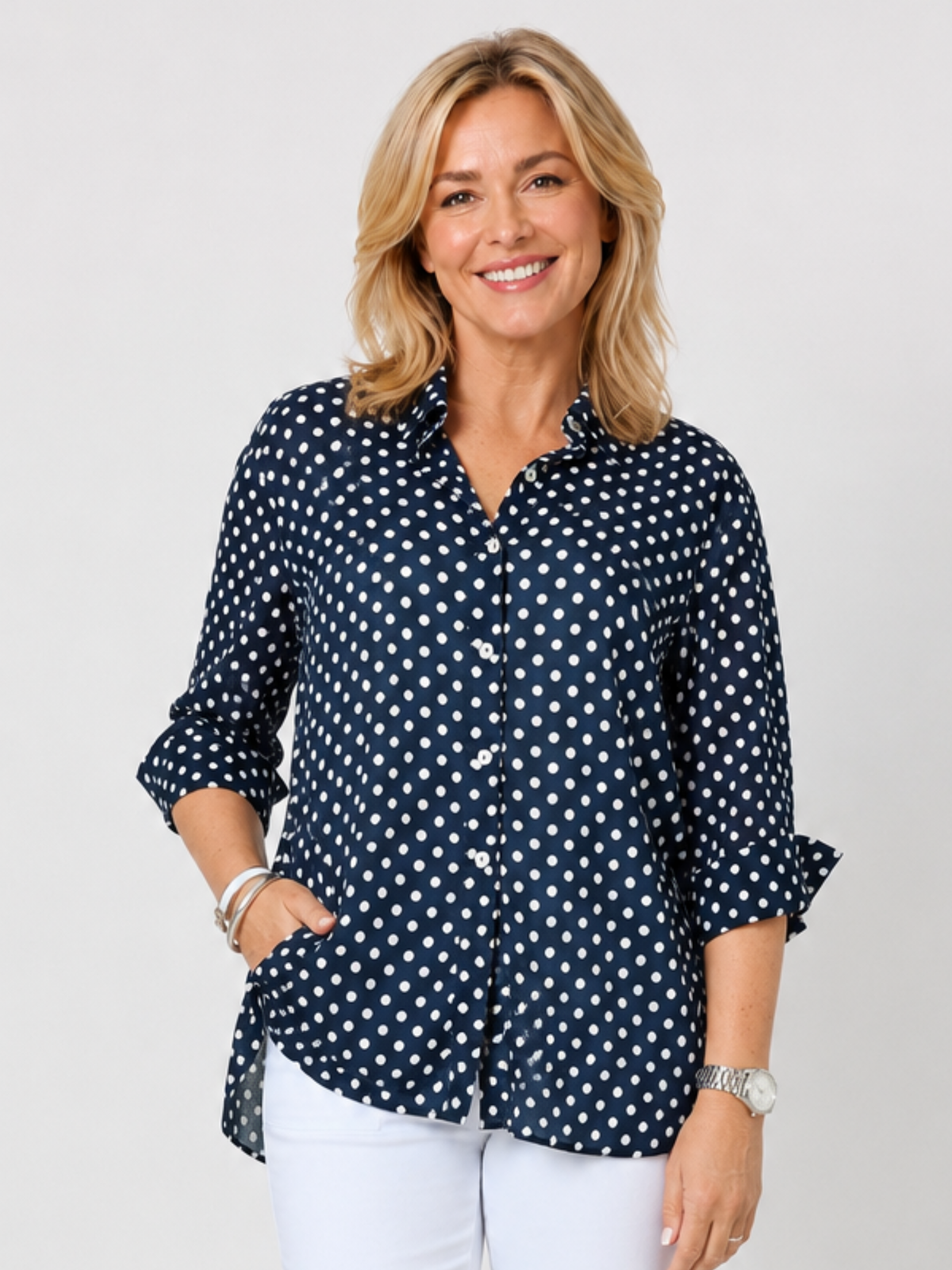 Image of Shirts. Product name - Spotty Cotton Shirt Navy/White in Navy/White colour by brand - Gordon Smith