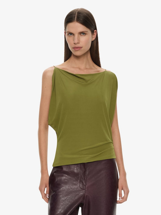 Image of a model wearing Tops. Productname: CHRISTOPHER ESBER Disconnect Jersey Sling Top in Lizard colour by brand - CHRISTOPHER ESBER