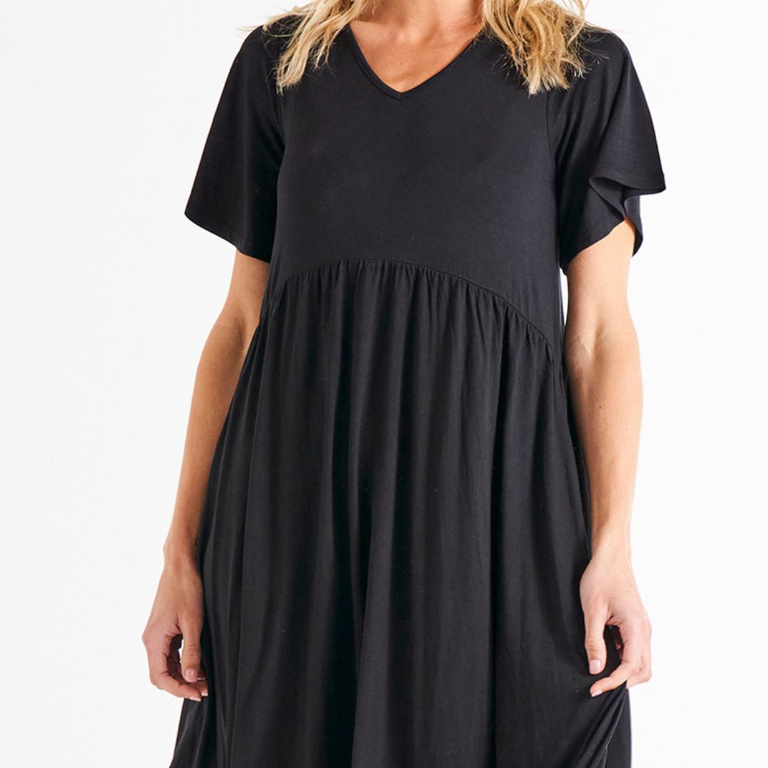 Betty Basics Donna Frill Sleeve T-Shirt Dress (Black)