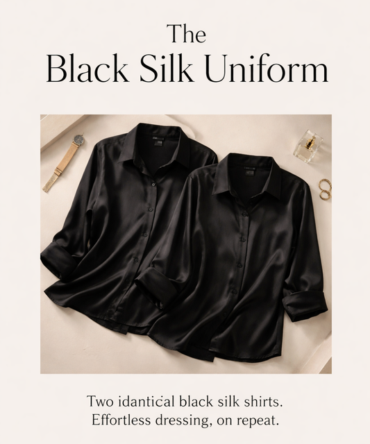 Image of Shirts. Productname: The Black Silk Uniform in Black colour by brand - The Fable