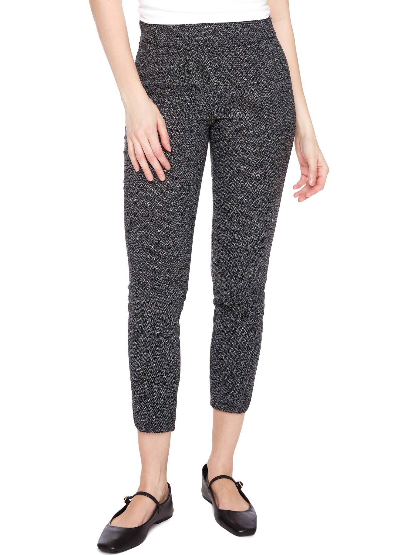 Image of a model wearing Pants. Product name - UP! TECHNO PETAL-SLIT ANKLE PANT in Alloy colour by brand - Up Pants