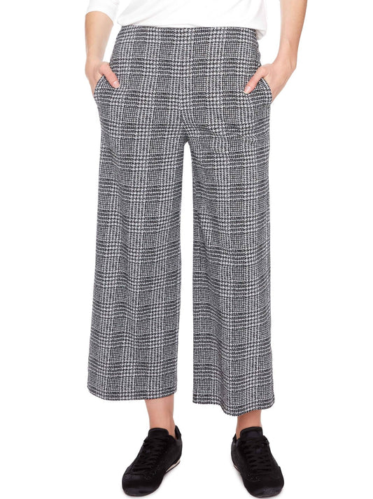Image of a model wearing Pants. Product name - UP! PLAID TECHNO WIDE-LEG CROPPED PANT in Artic colour by brand - Up Pants