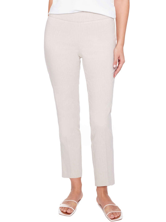 Image of a model wearing Pants. Product name - UP! LINEN EFFECT TECHNO ANKLE PANT in Linen colour by brand - Up Pants