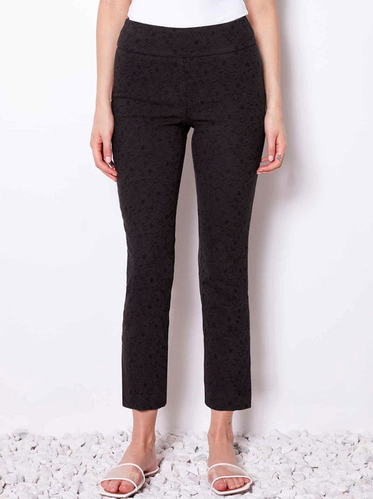 Image of a model wearing Pants. Productname: UP! SOLID TEXTURED JACQUARD ANKLE PANT in Black colour by brand - Up Pants
