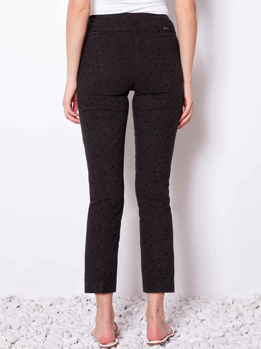 UP! SOLID TEXTURED JACQUARD ANKLE PANT (Black)