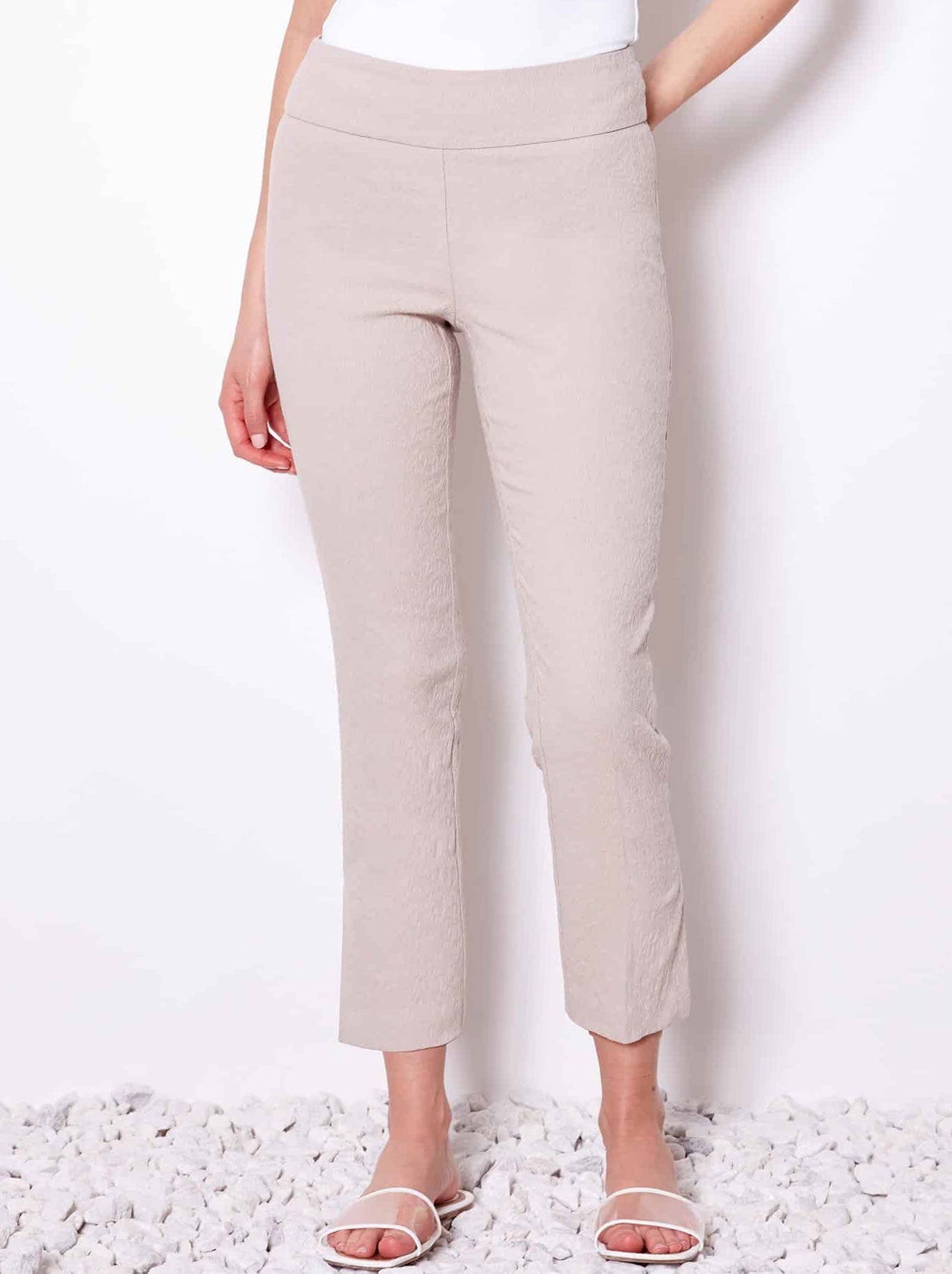 UP! SOLID TEXTURED JACQUARD ANKLE PANT (Stone)