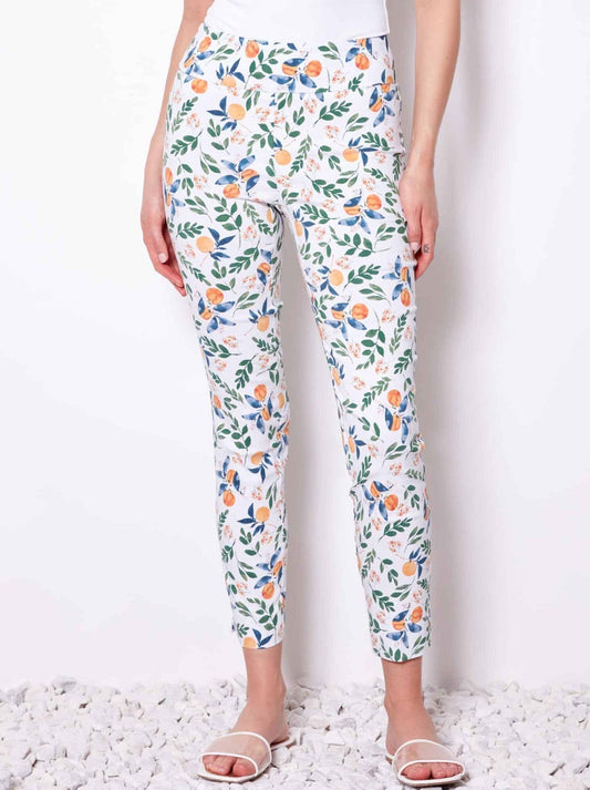 Image of a model wearing Pants. Product name - UP! MANDARIN TECHNO ANKLE PANT in Mandarin colour by brand - Up Pants