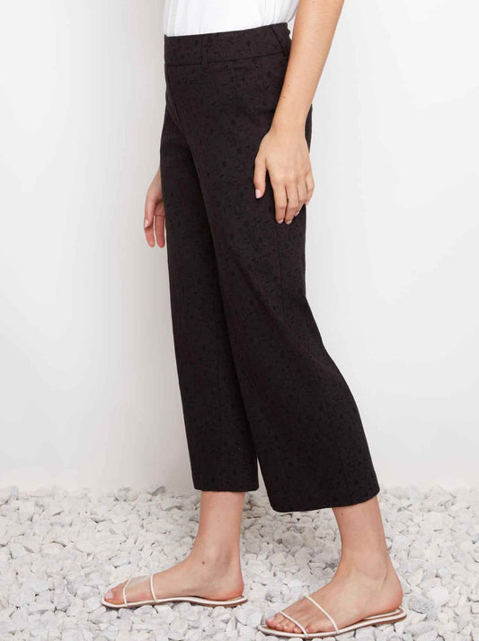 UP! TECHNO JACQUARD WIDE LEG CROP PANT (Black Loom)