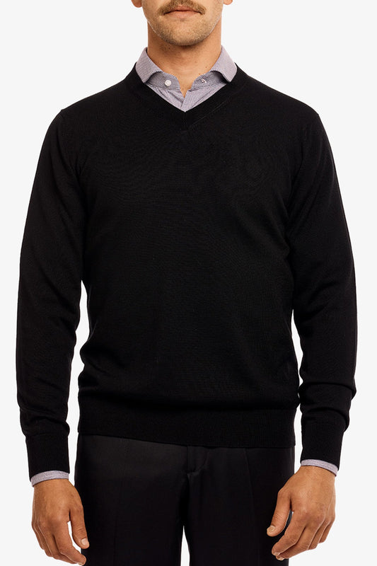 Image of a model wearing Outerwear. Productname: Vee Black in Black colour by brand - Anthony Squires