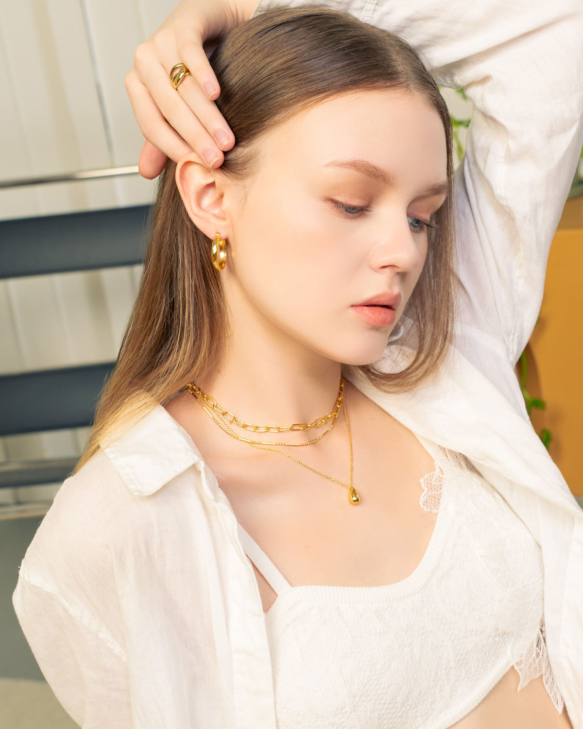 LAVANA Valencia Beaded Tube Gold Chain Necklace
