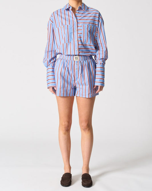 Image of a model wearing Shorts. Productname: Walnut Melbourne Valencia Short in Vacay Stripe colour by brand - Walnut Melbourne