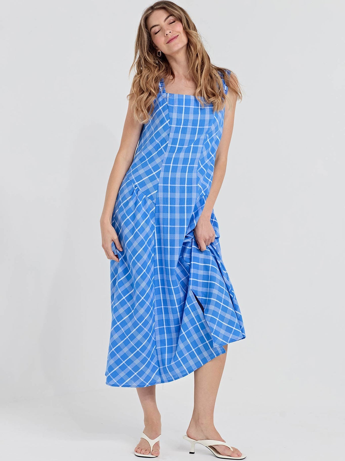 Image of Dresses. Product name - Verge Checkmate Dress in Blue colour by brand - Verge