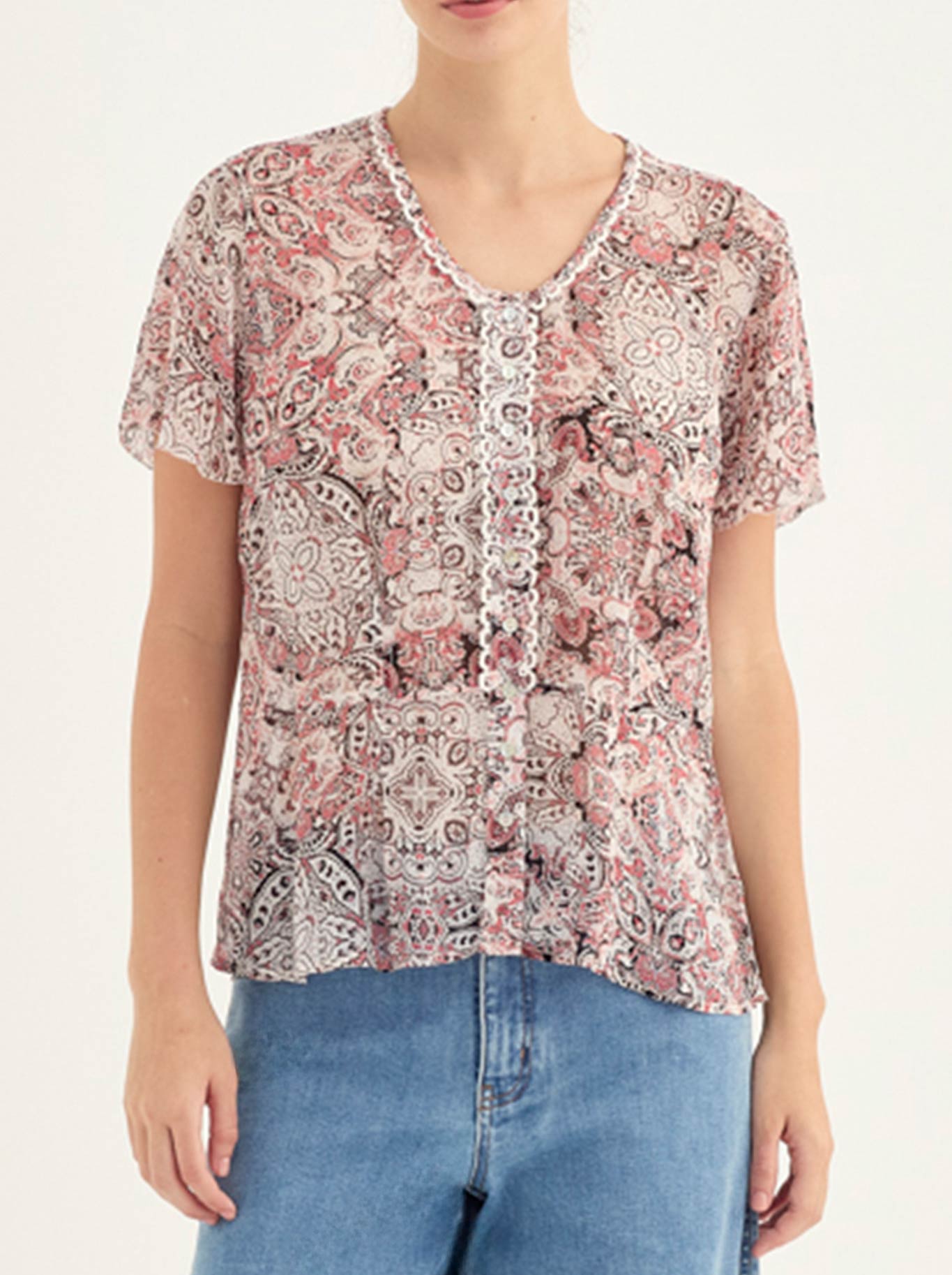Image of a model wearing Tops. Product name - Verge Gypsy Top in Print colour by brand - Verge