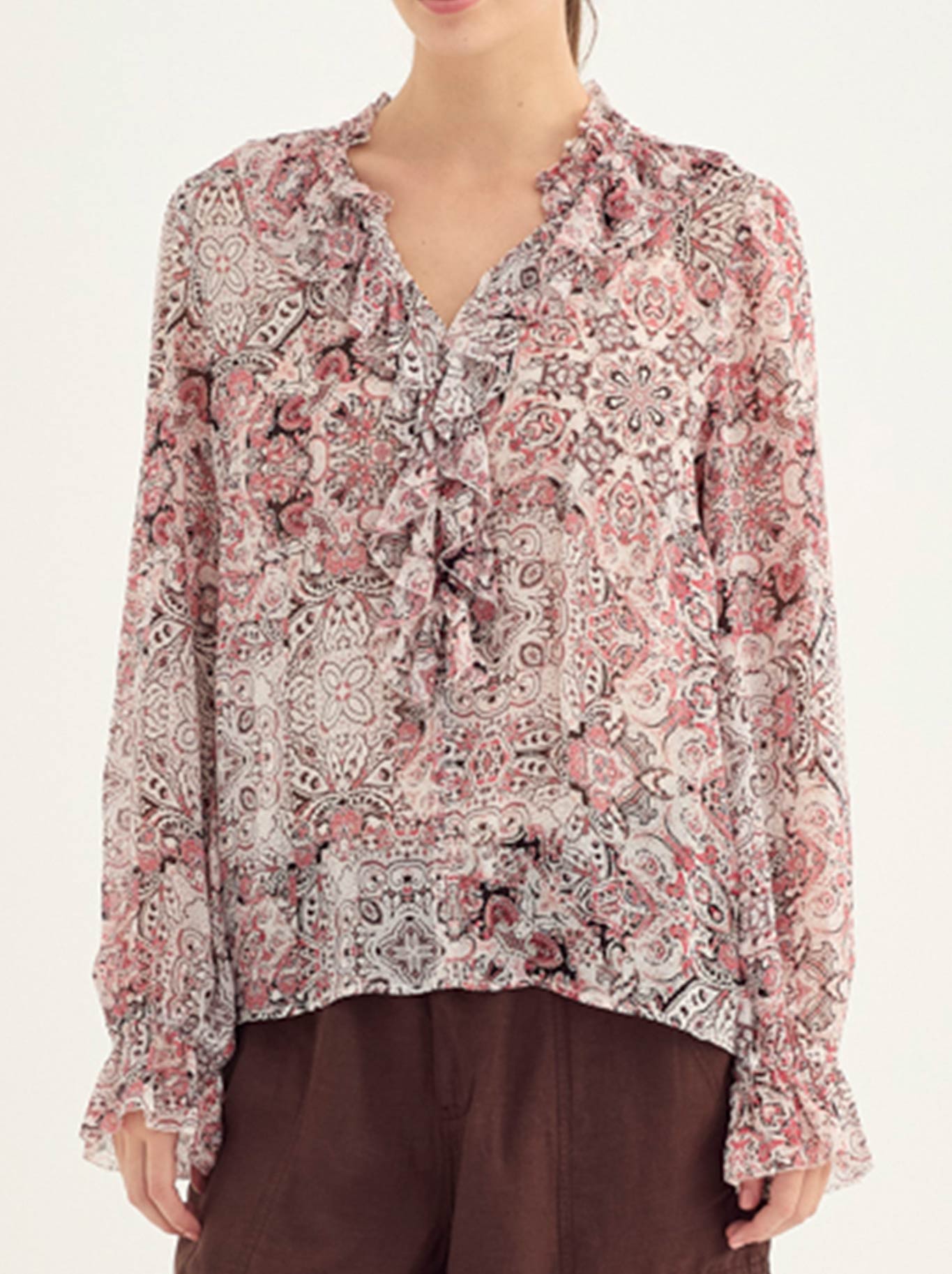 Image of a model wearing Tops. Product name - Verge Gypsy Blouse in Print colour by brand - Verge