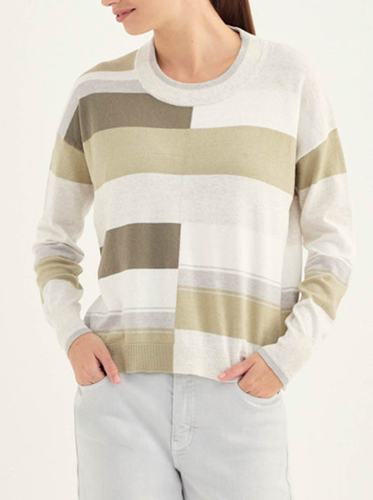 Image of a model wearing Outerwear. Product name - Verge Appeal Sweater in Sage colour by brand - Verge