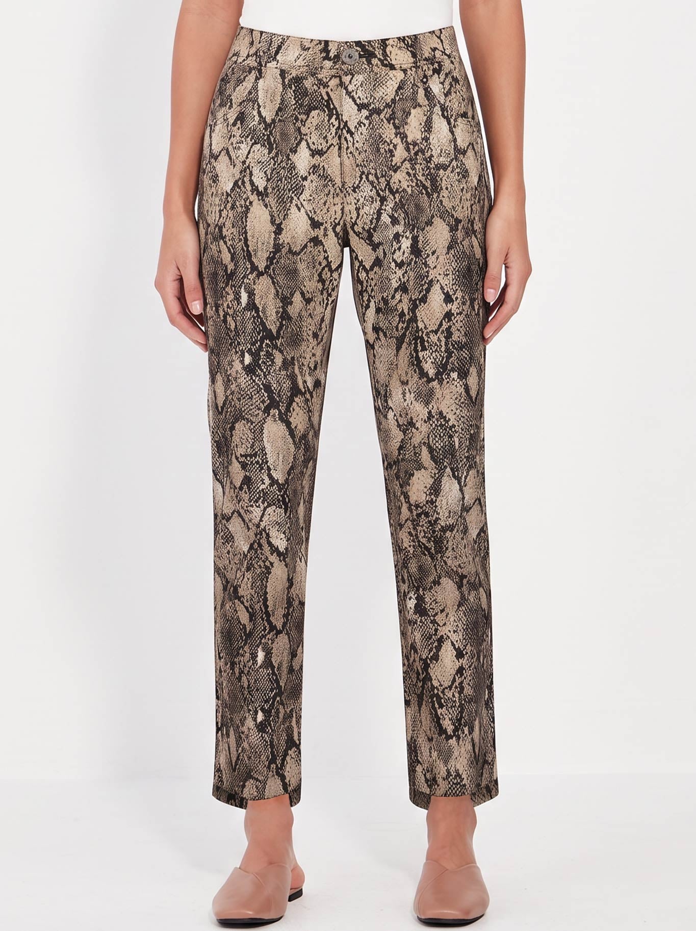 Image of a model wearing Pants. Product name - Verge Serpent Jean in Print colour by brand - Verge