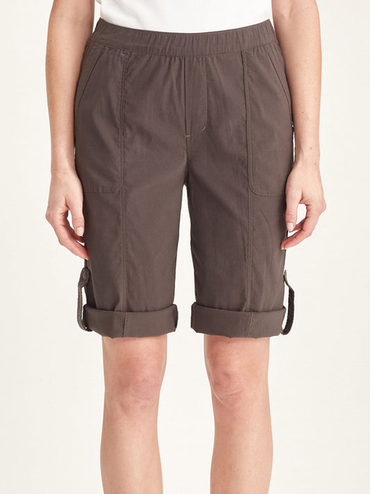 Image of a model wearing Shorts. Product name - Verge Acrobat Rolled Short in Gravel colour by brand - Verge