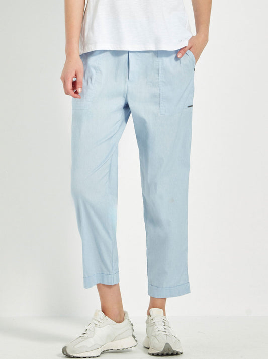 Image of a model wearing Pants. Productname: VERGE ACROBAT ESSEX PANT in Alloy colour by brand - Verge