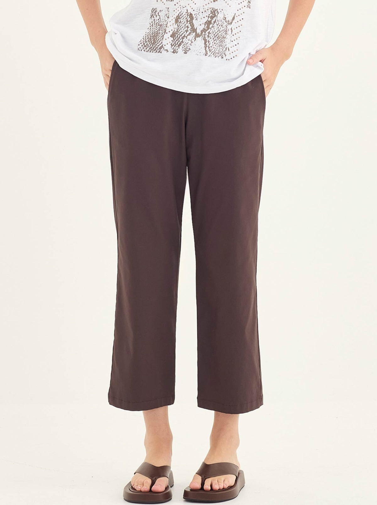 Image of a model wearing Pants. Product name - Verge Scout Pant in Chocolate colour by brand - Verge
