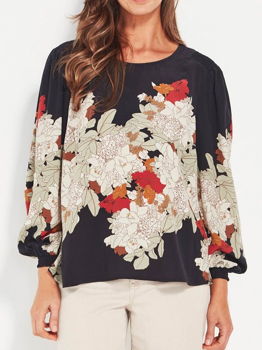 Image of a model wearing Tops. Productname: Verge Bouquet Top in Print colour by brand - Verge