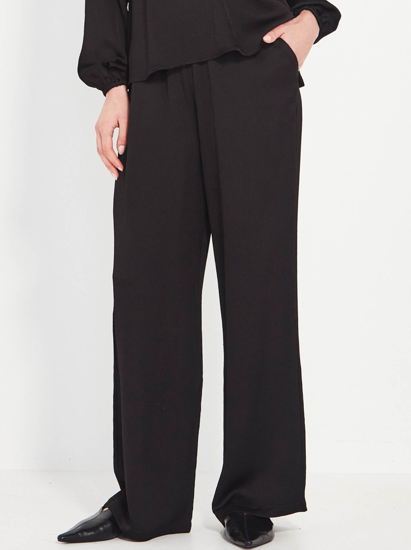 Image of a model wearing Pants. Productname: Verge Savant Pant in Black colour by brand - Verge
