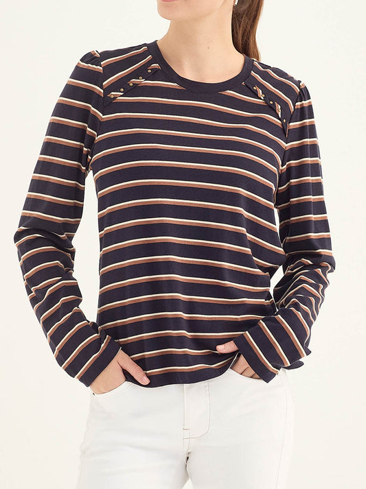 Image of a model wearing Tops. Productname: Verge Scatter Top in Ink colour by brand - Verge