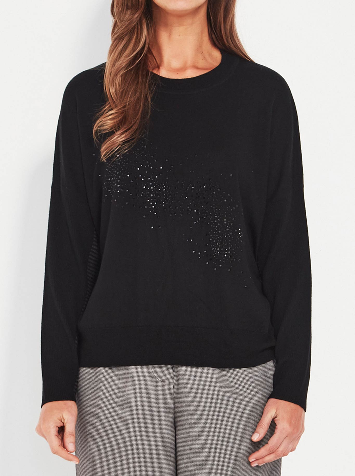 Image of a model wearing Outerwear. Productname: Verge Takeoff Sweater in Black colour by brand - Verge