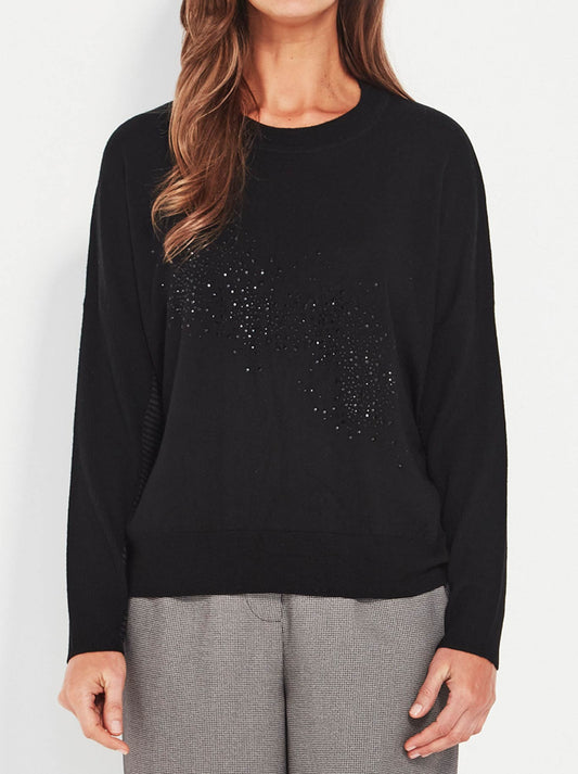 Image of a model wearing Outerwear. Productname: Verge Takeoff Sweater in Black colour by brand - Verge