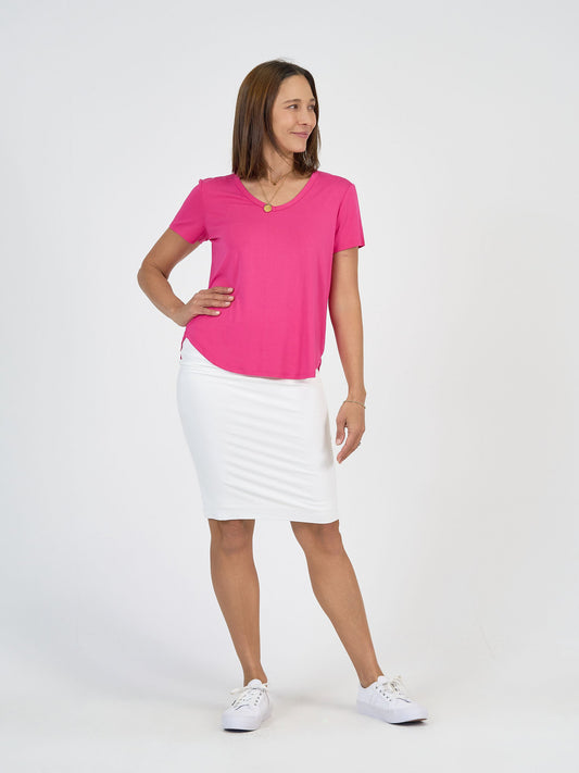 Lou Lou Veronica Bamboo V-Neck T-Shirt (Fuschia)