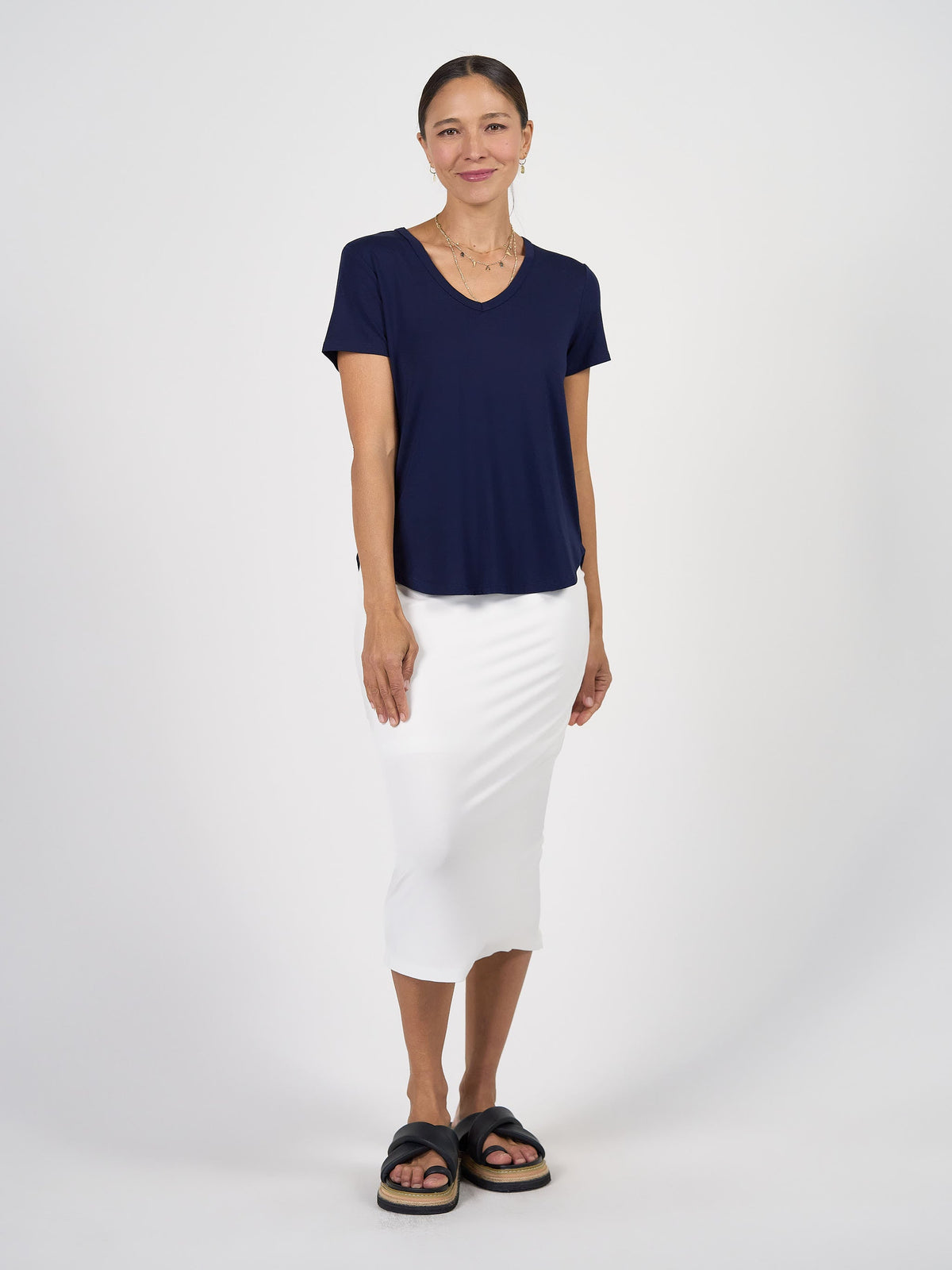 Lou Lou Veronica Bamboo V-Neck T-Shirt (Navy)