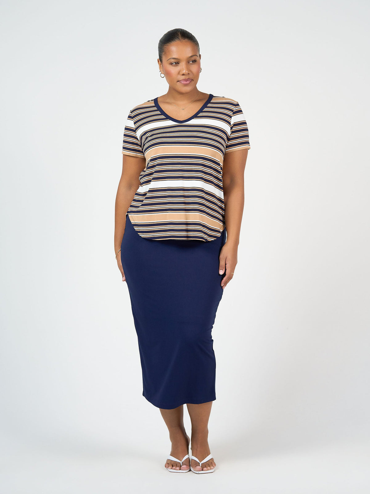 Lou Lou Veronica Bamboo V-Neck T-Shirt (Stripe)
