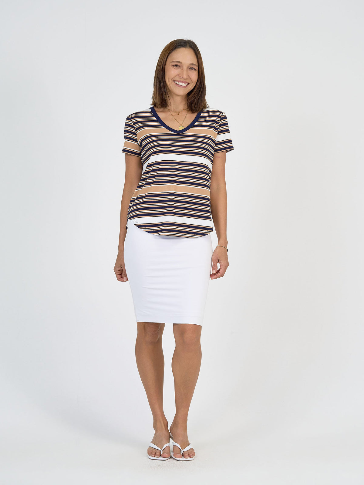 Lou Lou Veronica Bamboo V-Neck T-Shirt (Stripe)