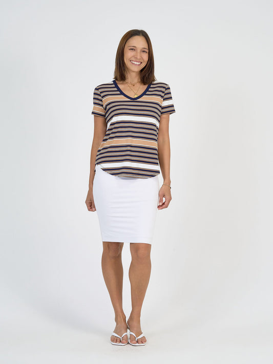 Lou Lou Veronica Bamboo V-Neck T-Shirt (Stripe)