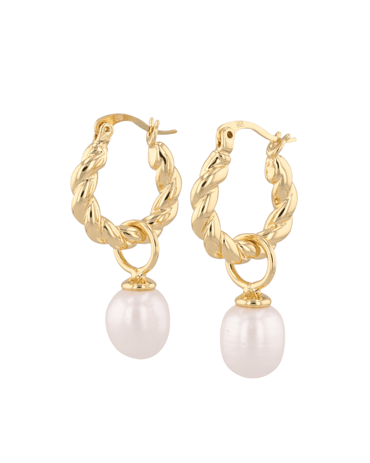 Image of Earrings. Product name - Vieste Gold Pearl Hoop Earrings in colour by brand - LAVANA