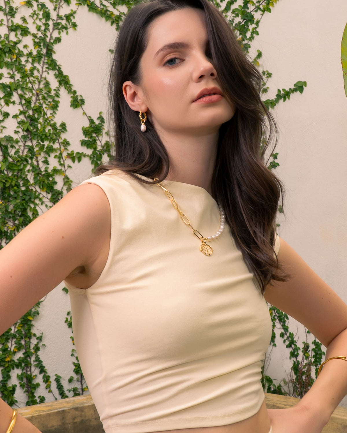 LAVANA Vieste Silver Pearl Hoop Earrings