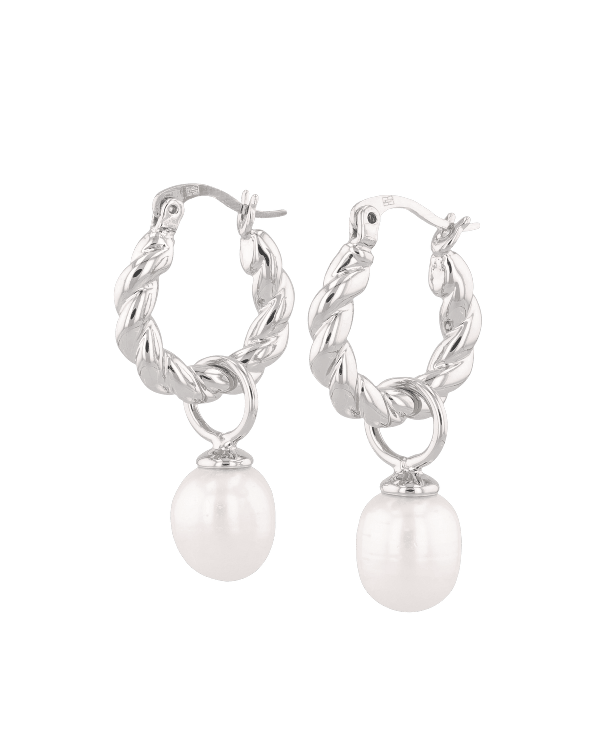 Image of Earrings. Product name - Vieste Silver Pearl Hoop Earrings in colour by brand - LAVANA