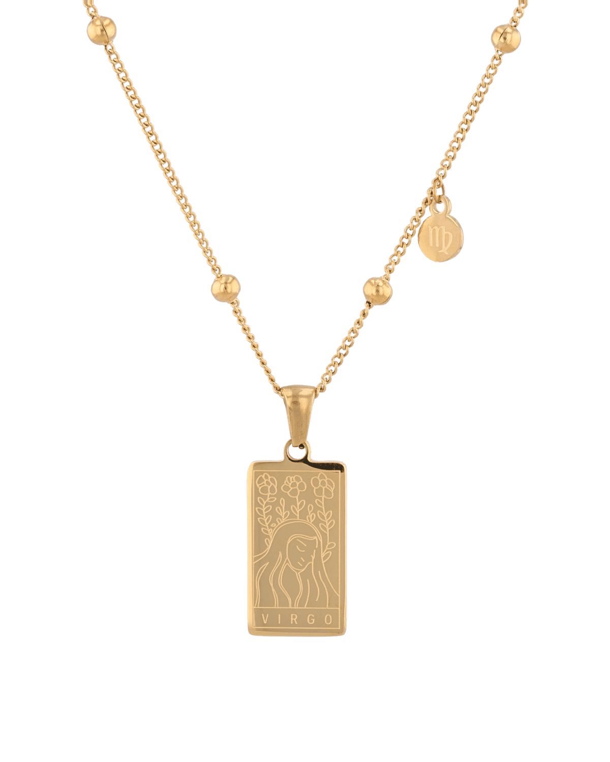 Image of Necklaces. Product name - Virgo Gold Zodiac Tag Necklace in colour by brand - LAVANA