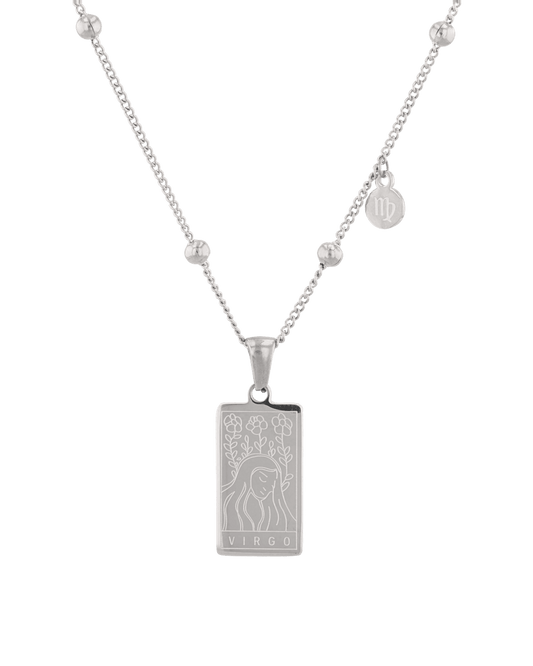 Image of Necklaces. Product name - Virgo Silver Zodiac Tag Necklace in colour by brand - LAVANA