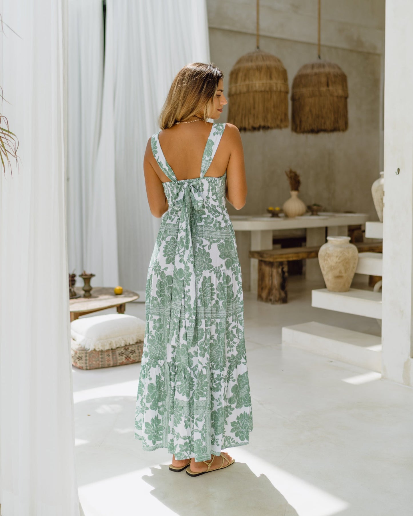 Heychic Viridiana Green Tiered Maxi Dress (Floral)