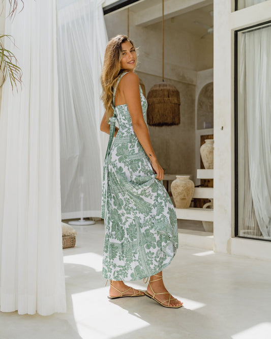Heychic Viridiana Green Tiered Maxi Dress (Floral)